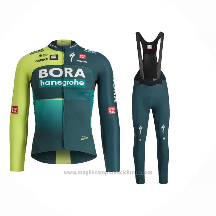 2024 Abbigliamento Ciclismo Bora-Hansgrone Scuro Verde Manica Lunga e Salopette